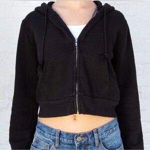 Brandy Melville Black Zip-Up Cropped Hoodie